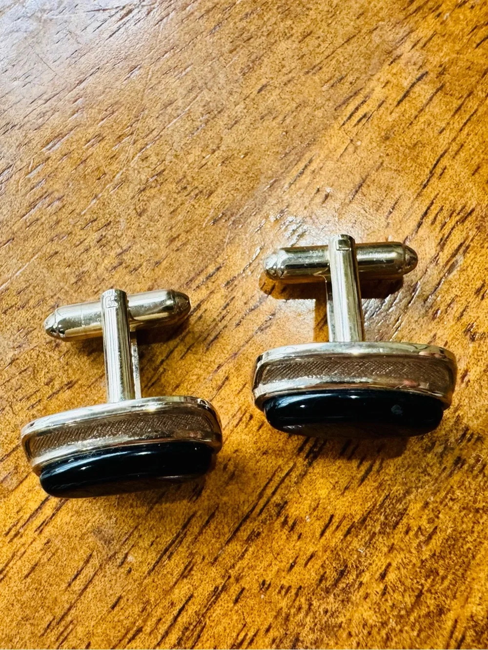 Vintage Dante brand Silver-tone Black Stone Cuff Links